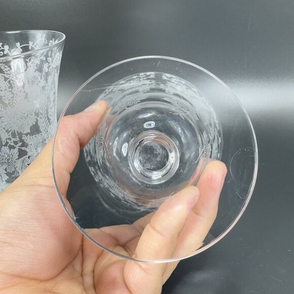 Vintage Viking Glass PRELUDE Etched Clear Footed Glasses Cups Tumblers Set 2 - Picture 9 of 10